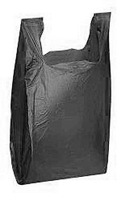 Thank You T Shirt Bags pk. of 1000 Black 8x4x16 14 Microns 1/10 size Plastic Shopping Bags