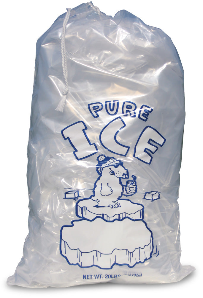20 lb Ice Bags with Drawstring 13  x 23 x 1.85 mil Case:250